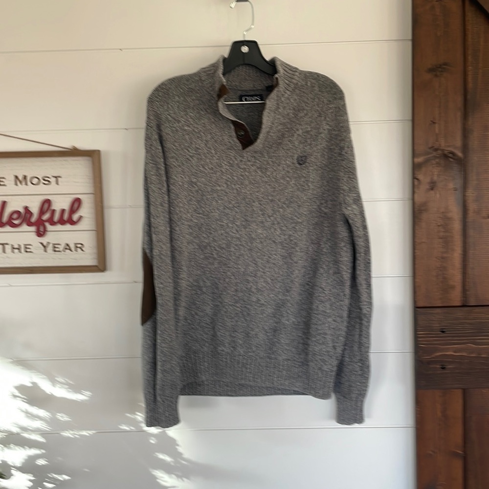Chaps Gray 1/4 Botton Classic Fit Twist Bottom Mock Neck Sweater Size L H1